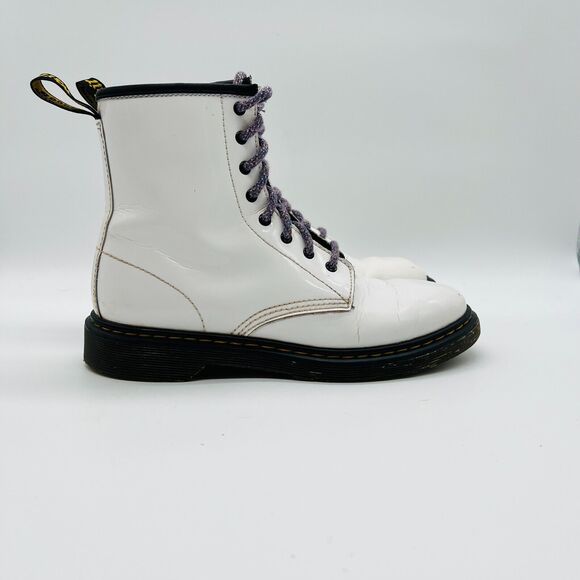 Dr. Martens Shoes - Dr Martens Boots Womens 6 White Patent Leather Shoreditch Combat Doc Shoes